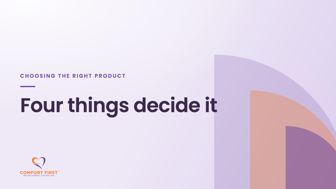 Comfort First title card for the Choosing the Right Product series, reading 'Four things decide it'