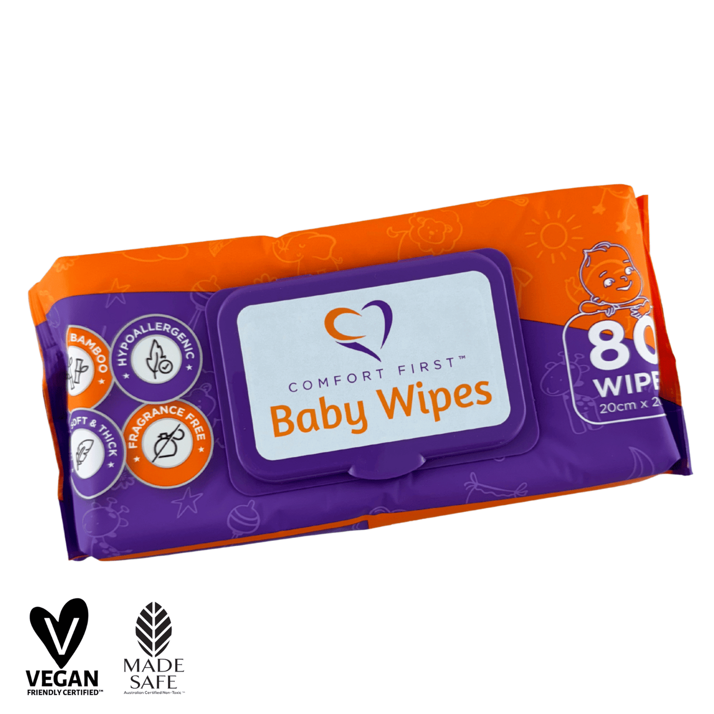 Comfort First Baby Wipes from Australia with two certificates, soft and gentle for baby's skin, easy to use and absorbent.
