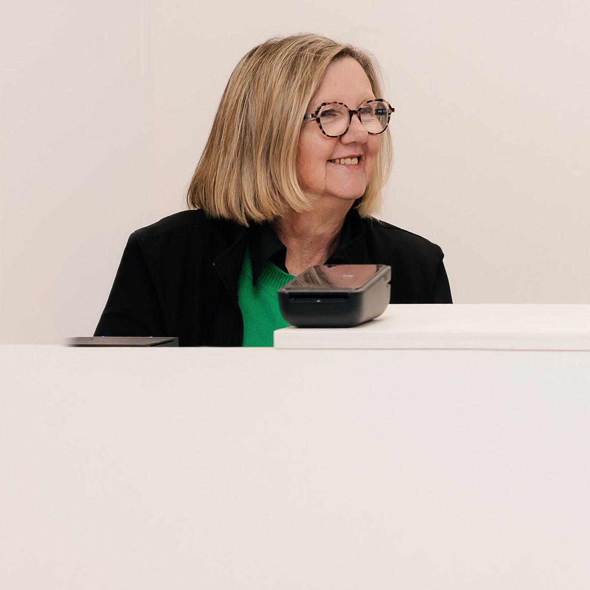 Kim Hando at the counter of the First Aid Distributions store in East Bendigo, home of Comfort First